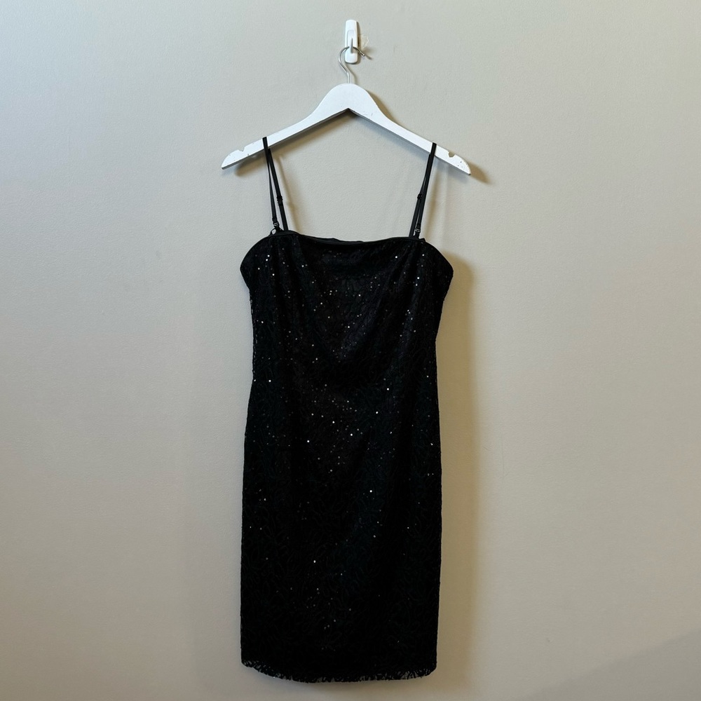 Adrianna Papell evening sequin black sleeveless formal evening mini dress
